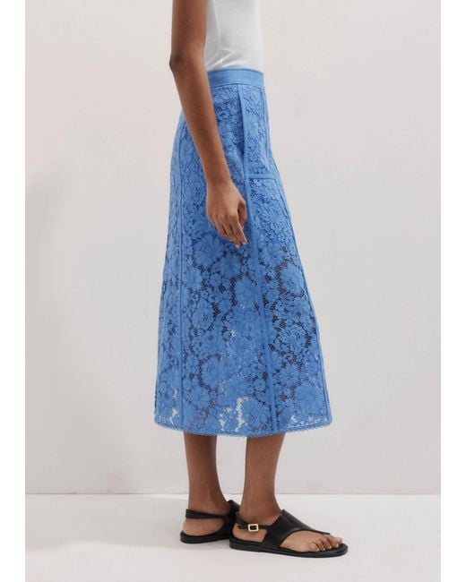 ME+EM Blue Lace A-Line Midi Skirt