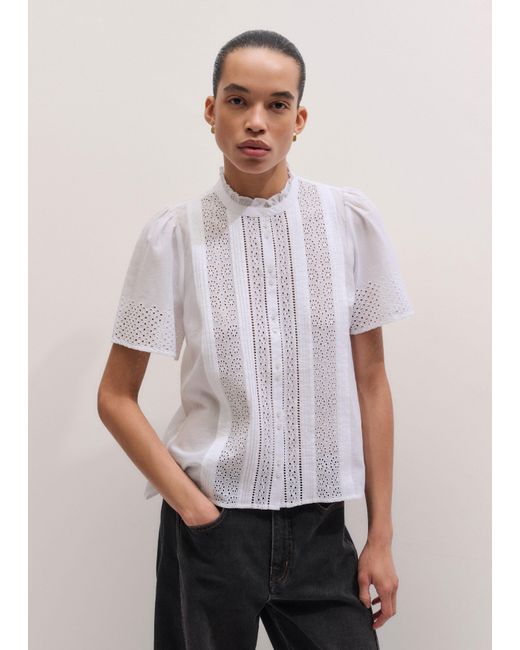 ME+EM White Broderie Anglaise Panneled Blouse