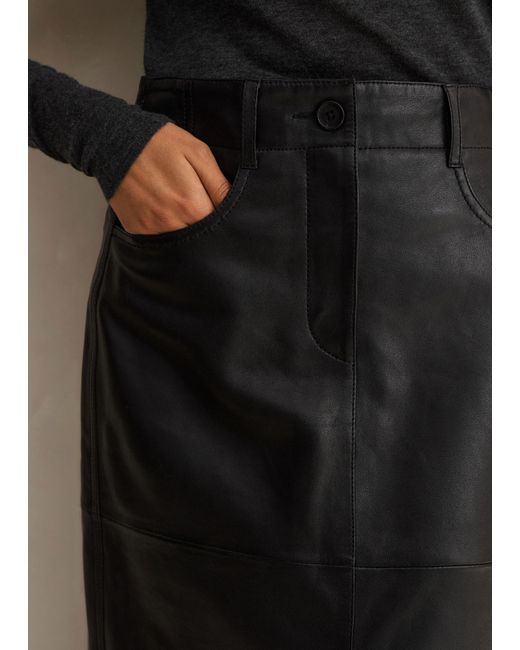 ME+EM Black Leather Midi Skirt