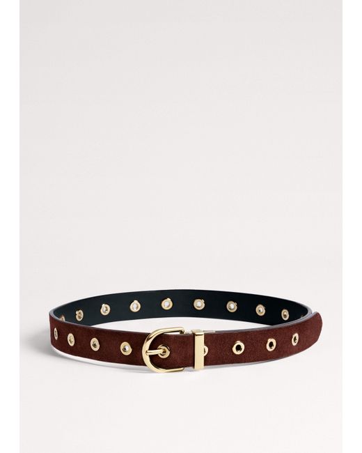 ME+EM Black Reversible Metal Eyelet Hips To Waist Belt-Chestnut