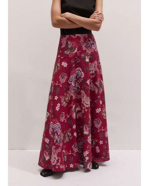ME+EM Red Grand Paisley Print Full Length Skirt Light Cream-Multi