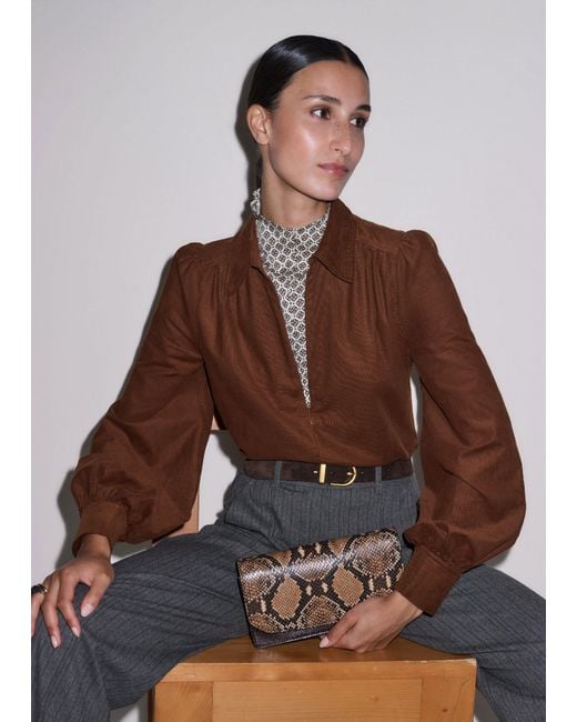 ME+EM Brown High Neck Flower Foulard Print Top