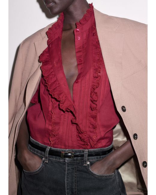 ME+EM Red Cotton Schifflie Blouse