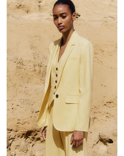 ME+EM Natural Pinstripe Three-piece Slim Crop Trouser Suit