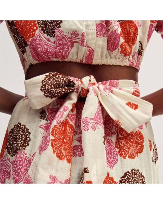 ME+EM Red Cheesecloth Bali Print Fit And Flare Dress Cream//Multi