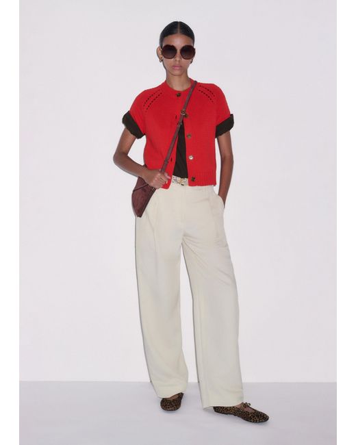 ME+EM Red Chunky Cotton Button-Through Knit Tee