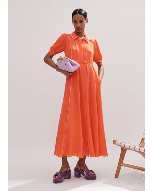 ME+EM Orange Silk Short Sleeve Maxi Dress + Belt