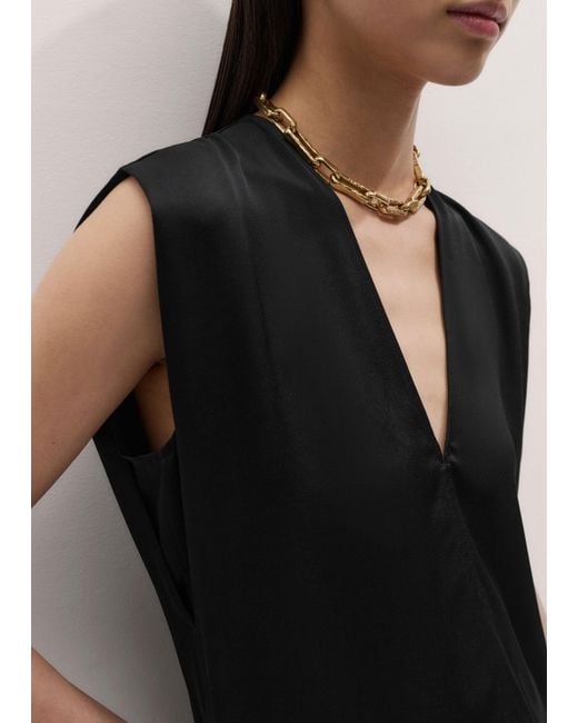 ME+EM Black Satin V Neck Shell Top + Tie
