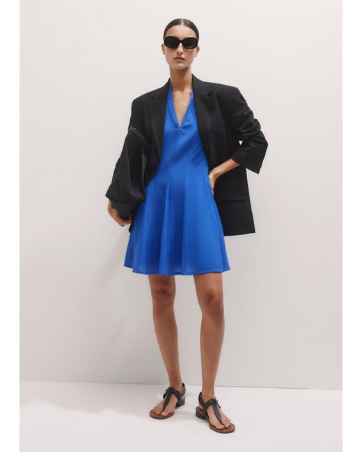 ME+EM Blue Panel Detail Fit And Flare Short Dress + Tie