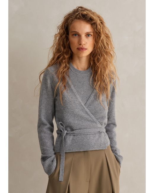 ME EM Cashmere Layered Wrap Top in Gray Lyst