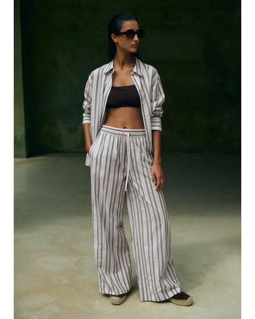 ME+EM Green Summer Stripe Drawstring Beach Trouser