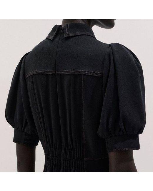 ME+EM Black Contrast Stitch Fit And Flare Midi Shirt Dress