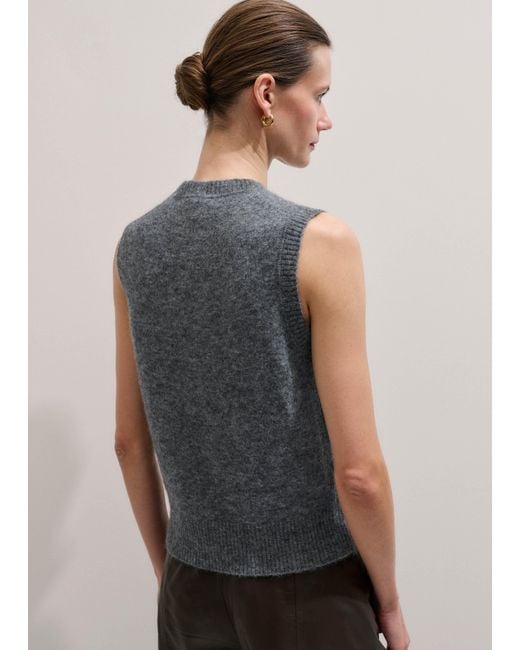 ME+EM Gray Henley Knit Vest Mid Melange