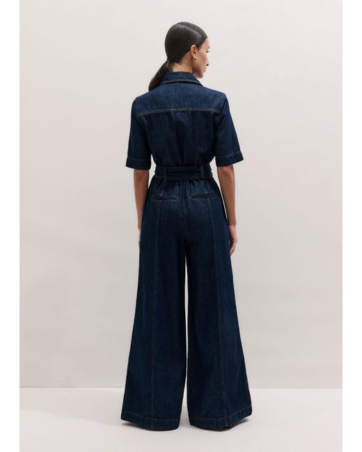 ME+EM Blue Relaxed Wide Leg Jumpsuit + Belt
