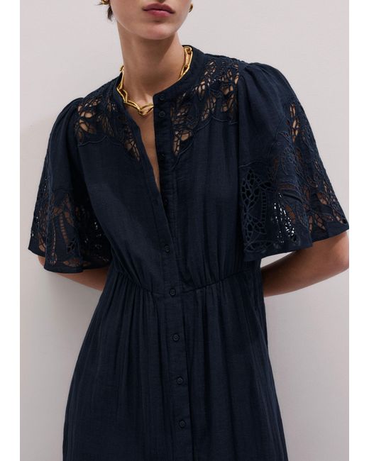 ME+EM Blue Cheesecloth Embroidered Maxi Dress + Belt