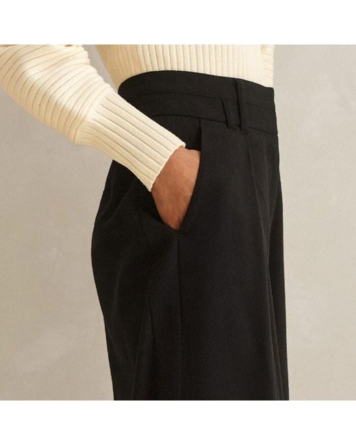 ME+EM Black Flannel High-waisted Pleat Wide-leg Pant