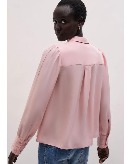 ME+EM Pink Silk Feminine Embroidered Straight Blouse + Tie