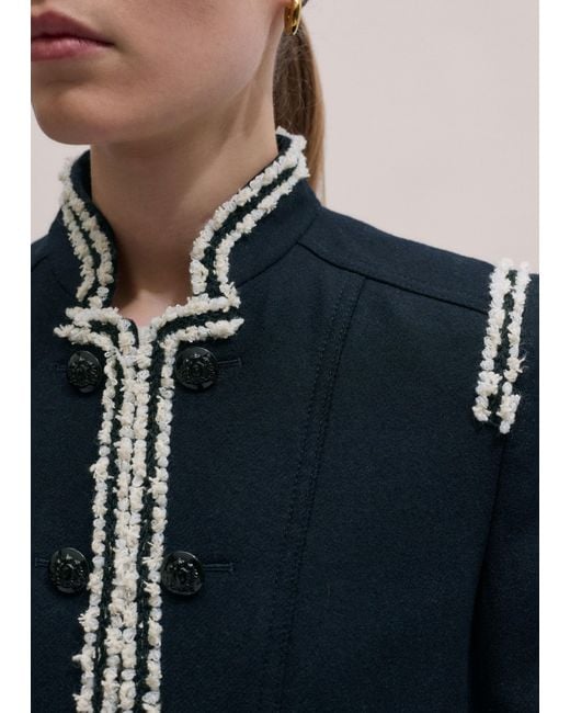 ME+EM Blue Contrast-Trim Fitted Wool-Blend Jacket