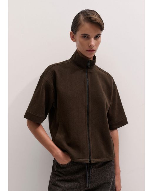 ME+EM Brown Relaxed Zip Through Top-Chocolate