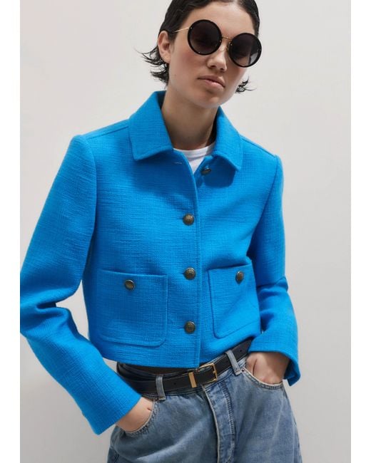 ME+EM Blue Textured Crop Jacket