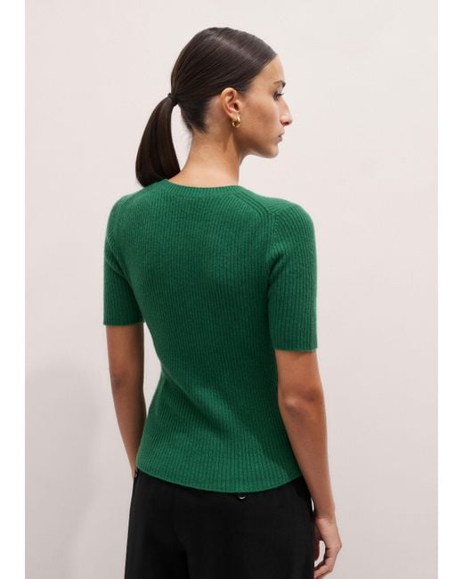 ME+EM Green Cashmere Slim Rib Knit Tee