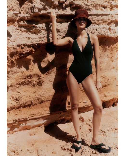 ME+EM Brown Adjustable Halterneck Swimsuit
