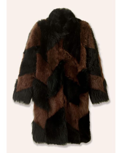 ME+EM Black Statement Shearling Patchwork Coat/Chocolate