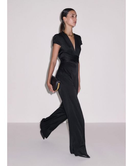 ME+EM White Satin Pintuck Detail Wide Leg Jumpsuit
