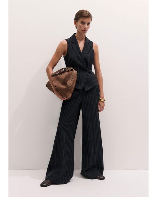 ME+EM Black Pinstripe Wrap Waistcoat