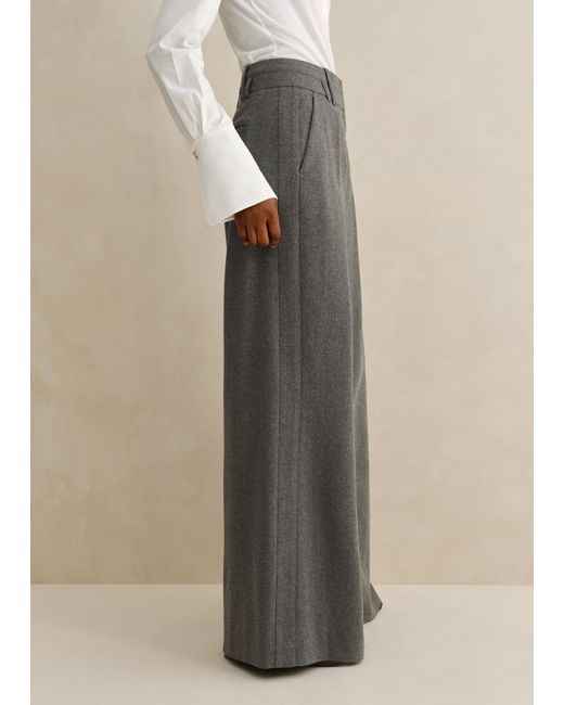 ME+EM Natural Flannel High-waisted Wide-leg Trouser