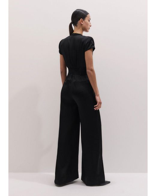 ME+EM White Satin Pintuck Detail Wide Leg Jumpsuit