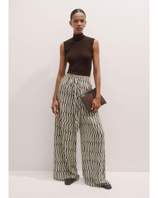 ME+EM White Silk Linear Keys Print Wide-Leg Trouser