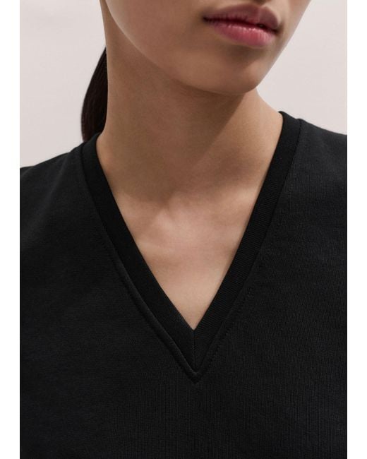 ME+EM Black Raw Edge V Neck Sweatshirt