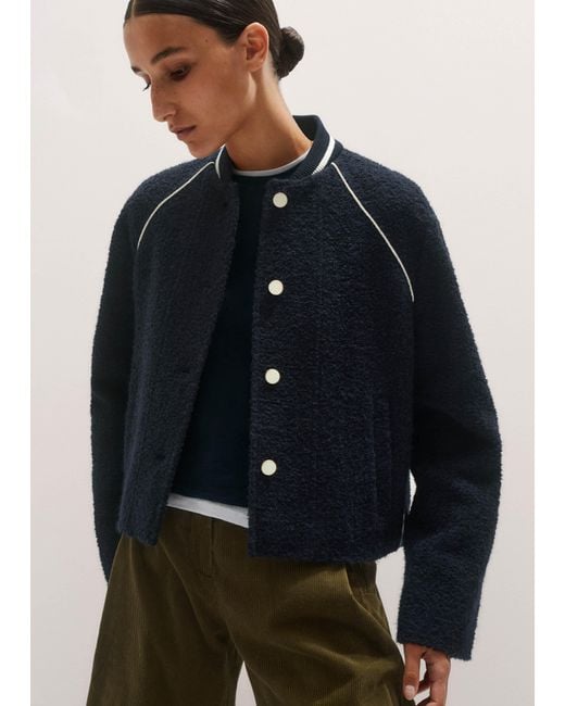 ME+EM Blue Bouclé Varsity Swing Jacket