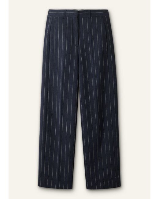 ME+EM Blue Textured Pinstripe Relaxed Pant