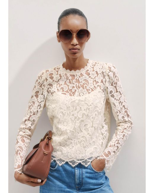 ME+EM Natural Long-Sleeve Lace Top + Cami
