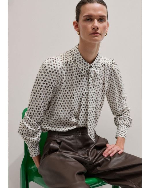 ME+EM Gray Micro Paisley Print Blouse + Tie