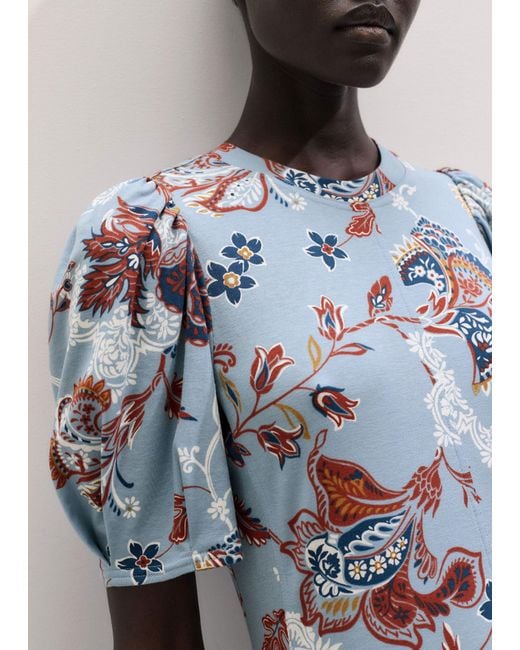 ME+EM Blue Grand Paisley Print Pouf Sleeve Maxi Dress