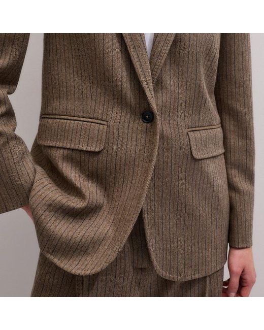 ME+EM Brown Pinstripe Sharp Shoulder Blazer Mocha