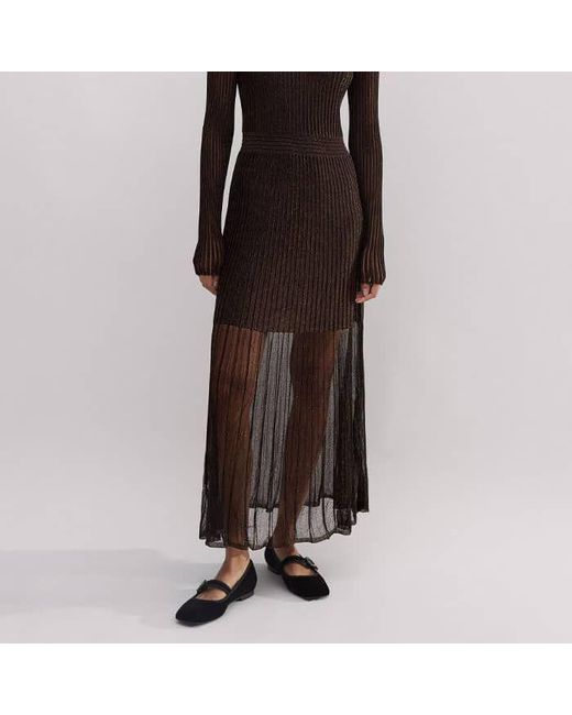 ME+EM Brown Metallic Pointelle Knit Maxi Dress