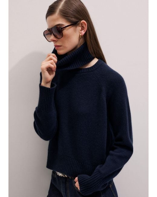 ME+EM Blue Cashmere Curved Hem Raglan Jumper + Snood