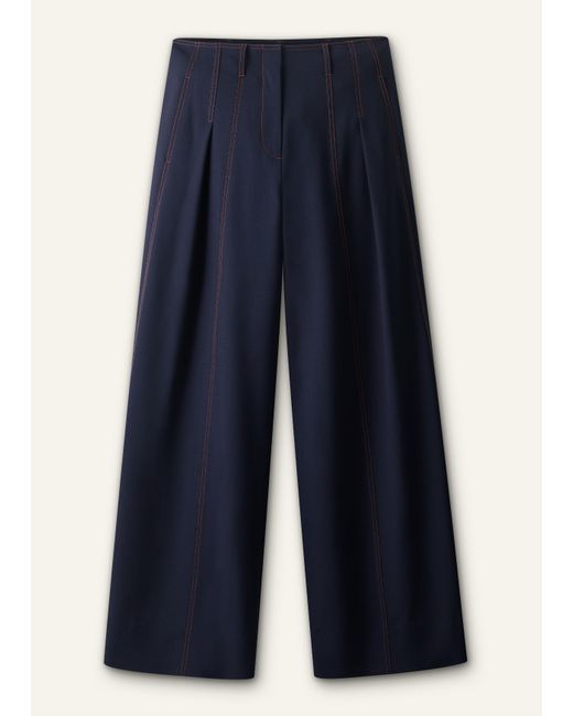 ME+EM Blue Contrast Top Stitch Wide Leg Pant