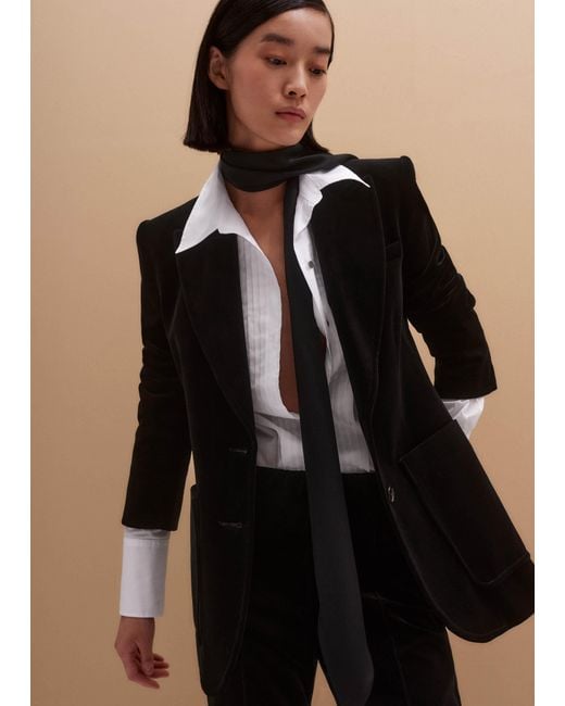 ME+EM Black Stretch Velvet Sharp Shoulder Contour Blazer