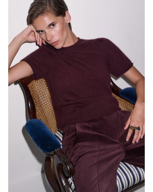 ME+EM Red Merino Cashmere Silk Pouf Sleeve Knit Tee