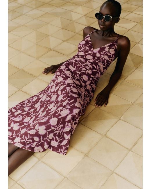 ME+EM Multicolor Midnight Hibiscus Print Ruched Maxi Dress