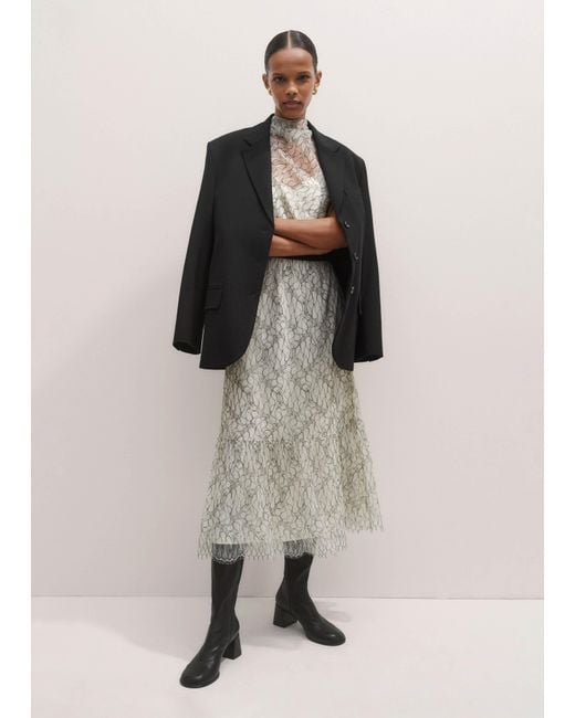 ME+EM Multicolor Monochrome Lace Midi Dress + Belt