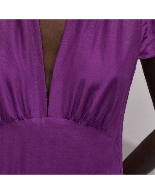 ME+EM Purple Silk Cotton Fit And Flare Maxi Dress