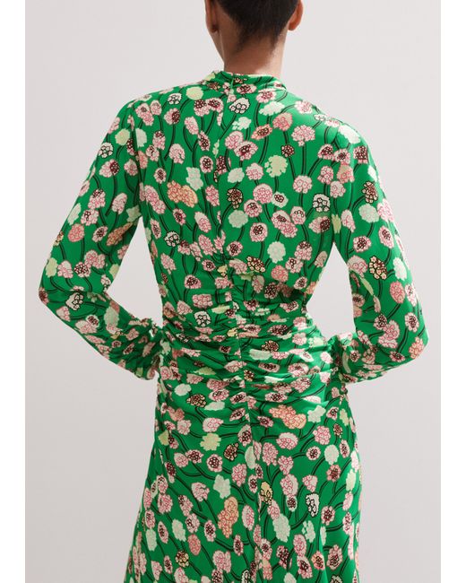 ME+EM Green Lantana Flower Print Midi Dress