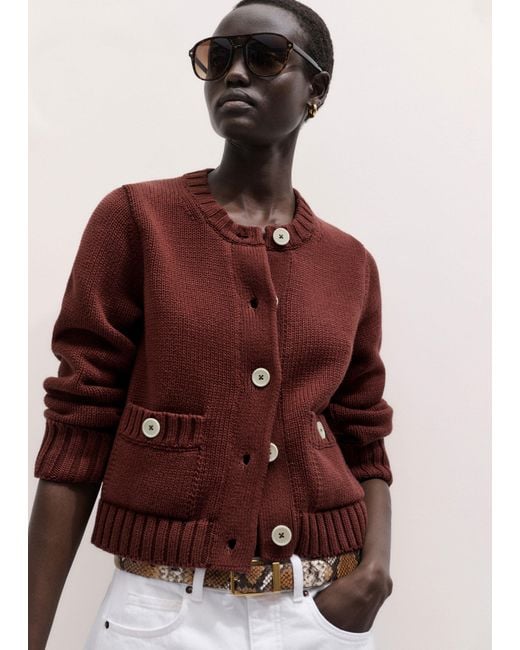 ME+EM Red Straight Crop Cardigan