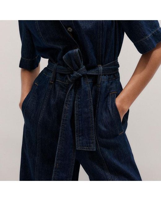 ME+EM Blue Relaxed Wide Leg Jumpsuit + Belt